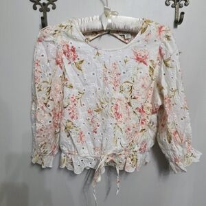 American Eagle Floral Eyelet Top Size S